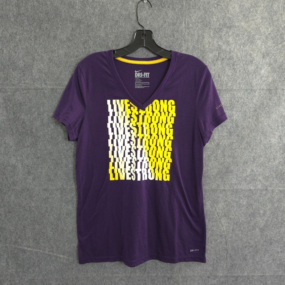 Nike Top Womens M Purple Livestrong Short Sleeve Dri-fit Active Wear Spell Out